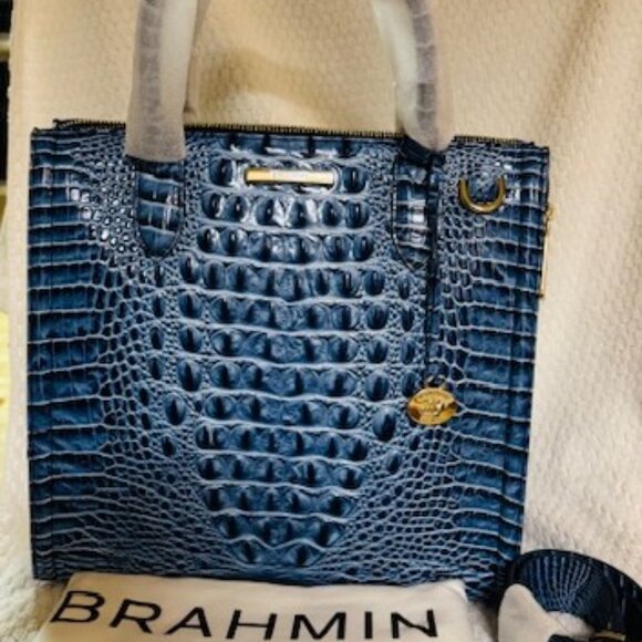 Brahmin Blue Serenade Caroline Satchel Melbourne Croc Leather NWT $385 - Picture 5 of 9
